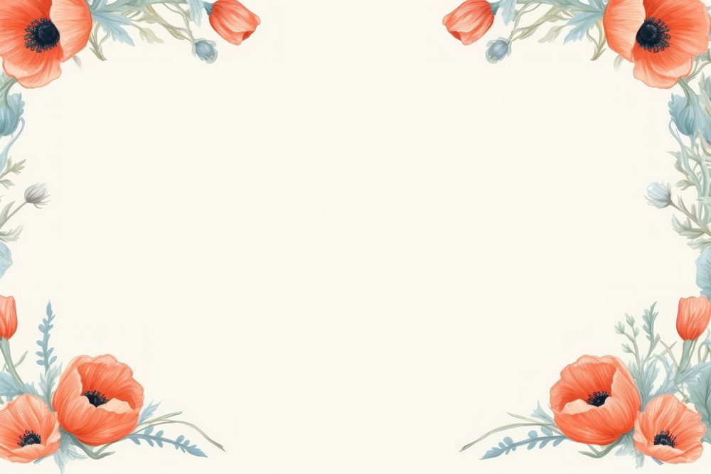 Poppy border frame backgrounds pattern flower. AI generated Image by rawpixel.