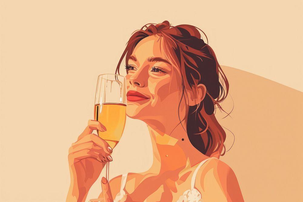  Woman looking away and smiling with champagne drinking glass adult. AI generated Image by rawpixel.