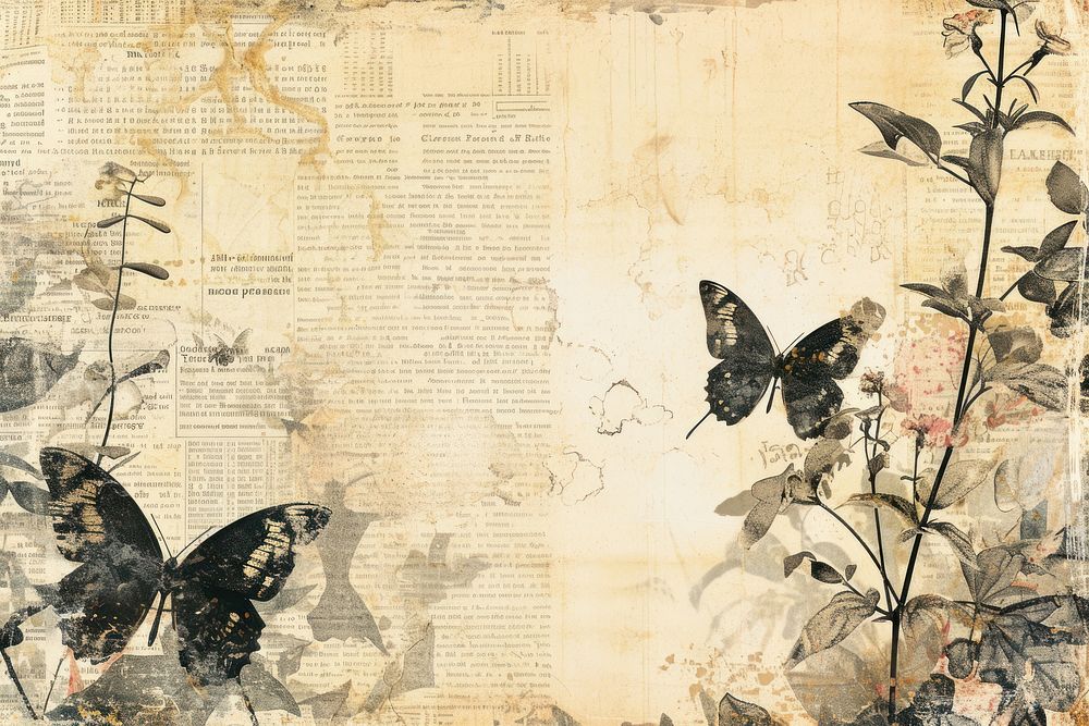 Animal ephemera border background backgrounds butterfly collage.