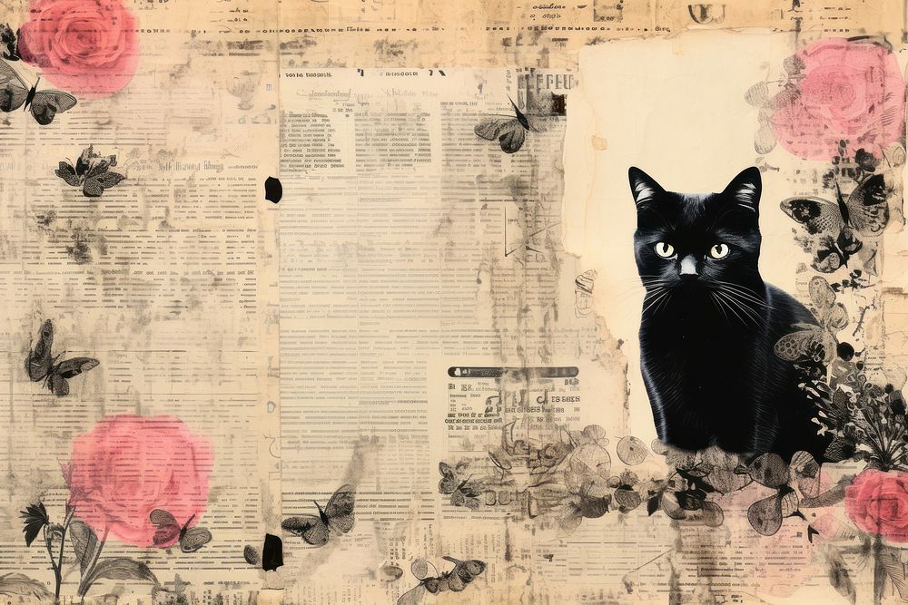 Cat ephemera border background drawing collage animal.