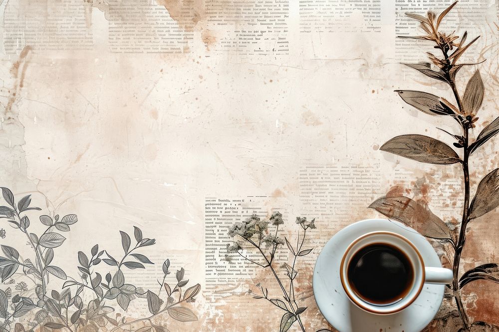 Coffee cup ephemera border newspaper text refreshment.