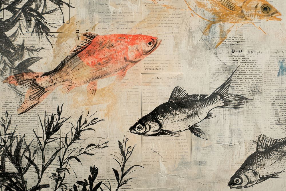 Fish ephemera border background painting drawing animal.