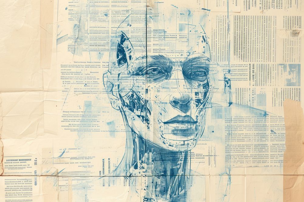 AI Cyborg Man drawing sketch paper.
