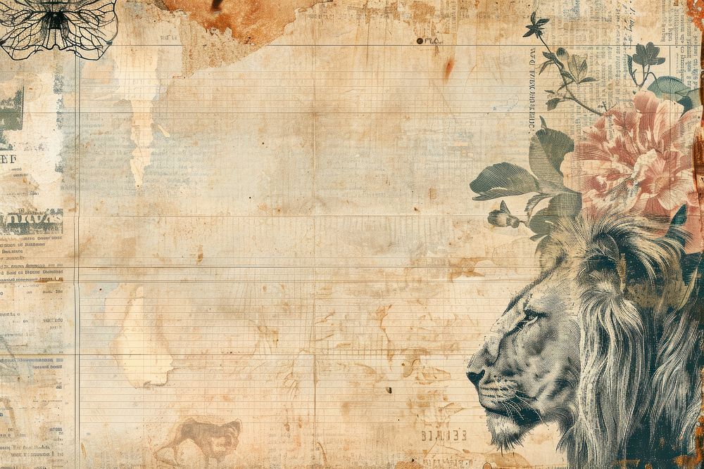 Lion ephemera border background backgrounds mammal paper.