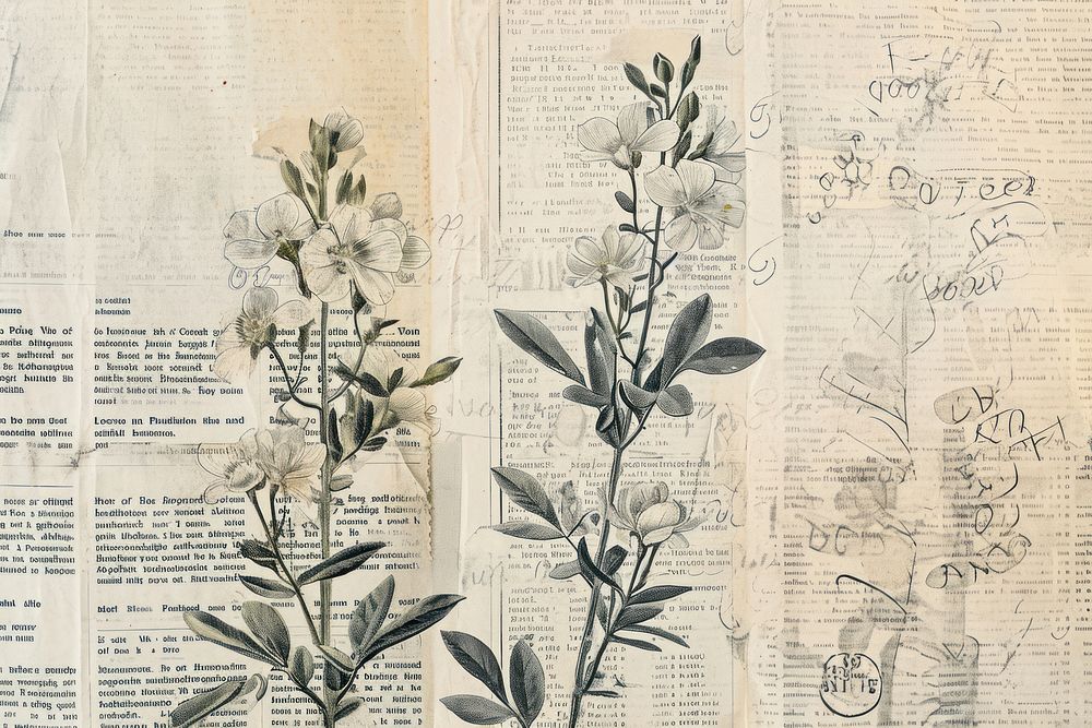 Invention ephemera border background herbs page drawing.