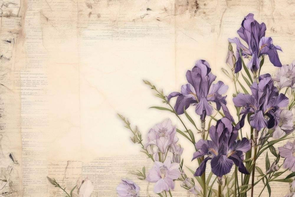 Iris flower ephemera border backgrounds purple plant.