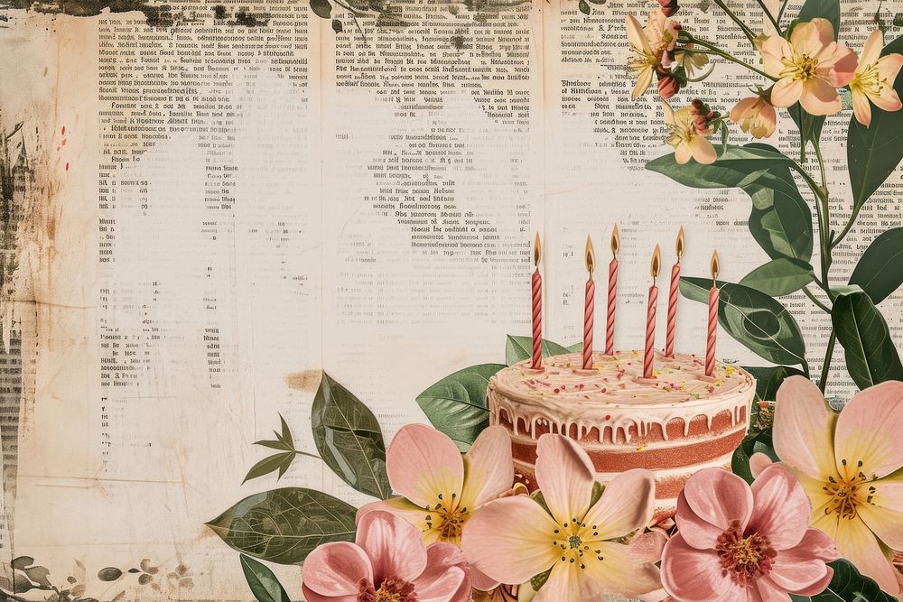 Birthday cake ephemera border text dessert candle.