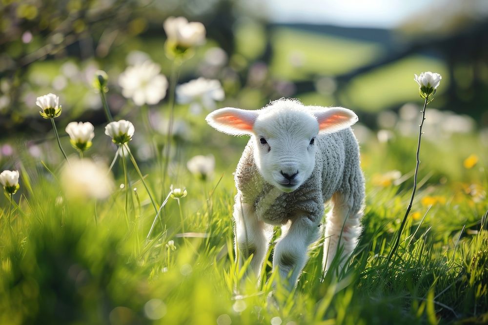 Adorable lamb grassland livestock outdoors. AI generated Image by rawpixel.