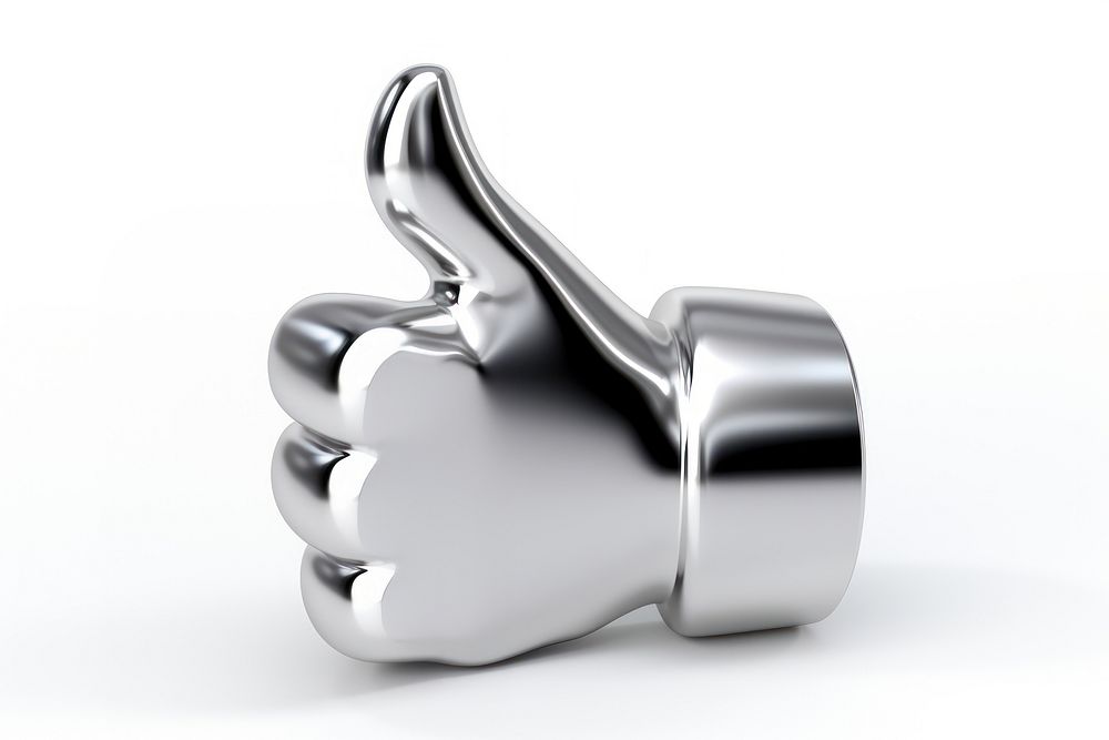 Thumbs up Chrome material chrome silver white background.