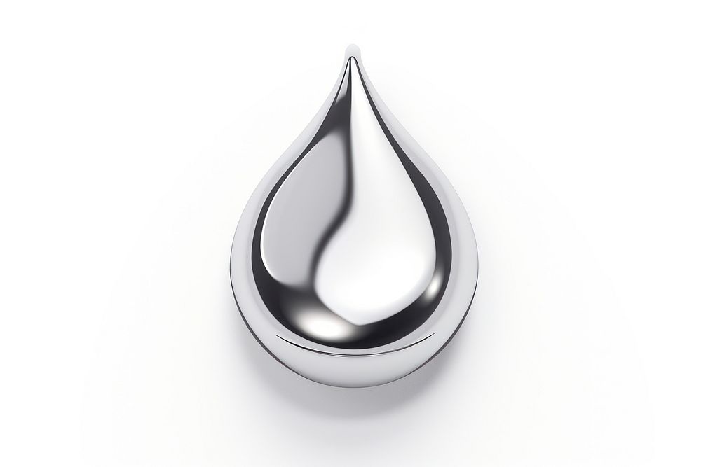 Water drop Chrome material jewelry silver white background.