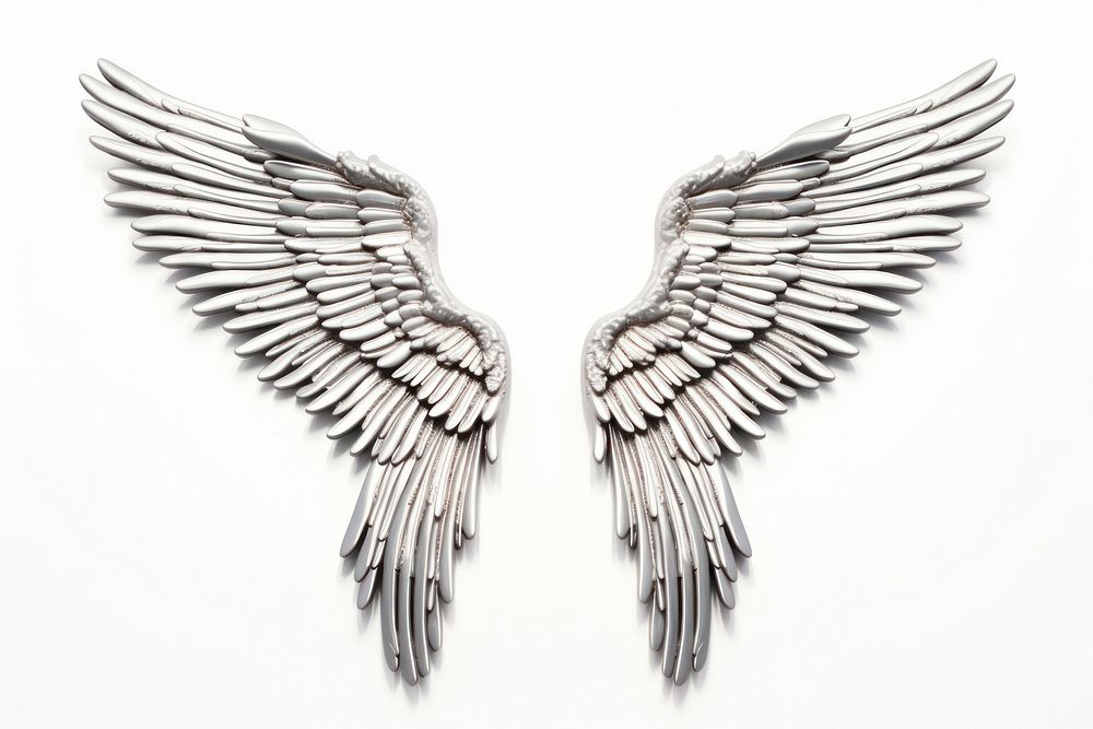 Wings Chrome material bird wing white background.