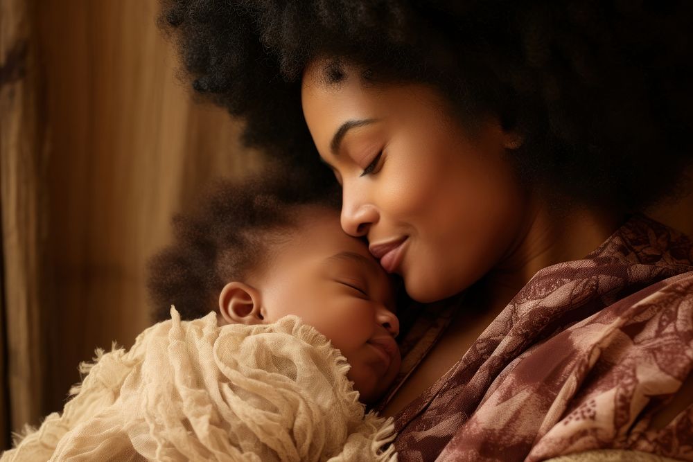 African american mother kissing her little baby portrait adult photo. AI generated Image by rawpixel.