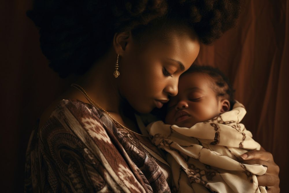African american mother kissing her little baby portrait newborn photo. AI generated Image by rawpixel.