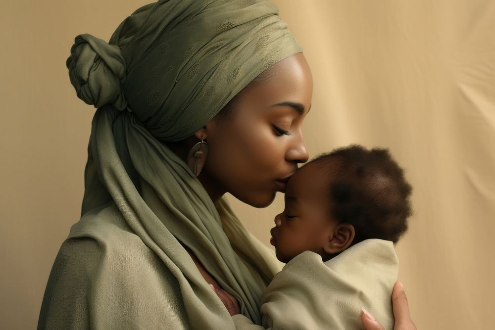 African american mother kissing her little baby portrait photo affectionate. AI generated Image by rawpixel.