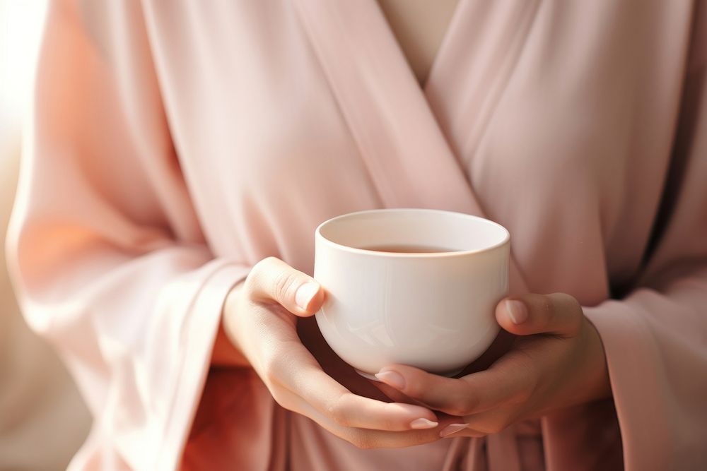 Hands holding japanese tea cup coffee drink pink. AI generated Image by rawpixel.