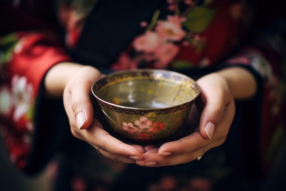 Hands holding vintage japanese tea cup adult woman bowl. AI generated Image by rawpixel.