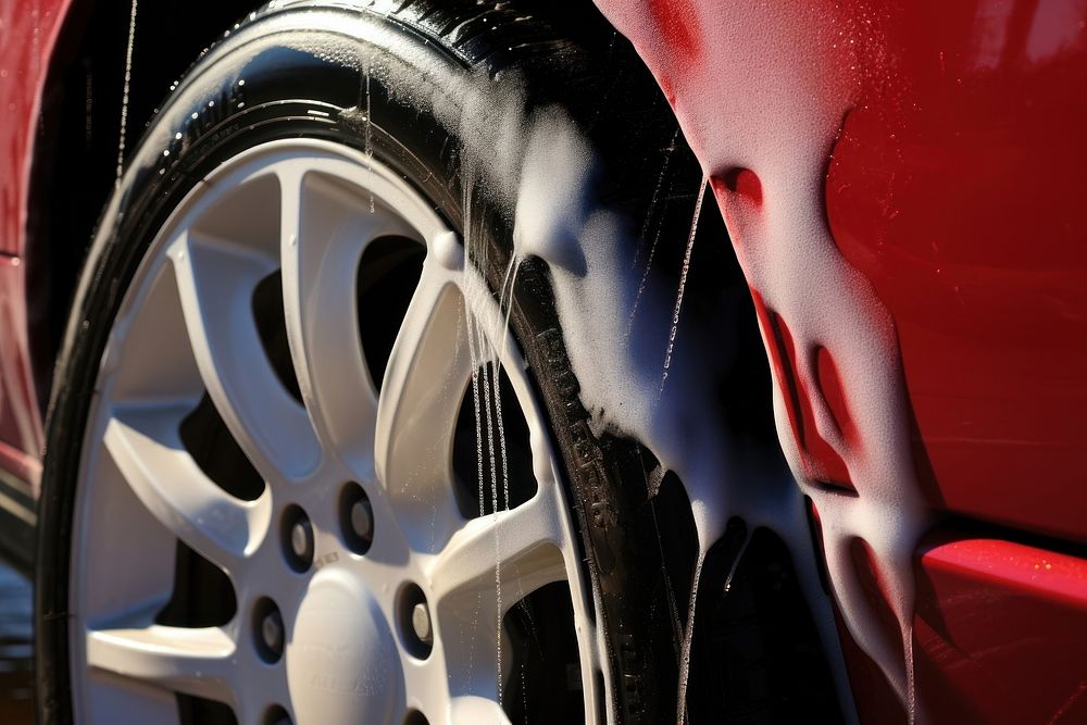 Professional car wash vehicle wheel spoke.