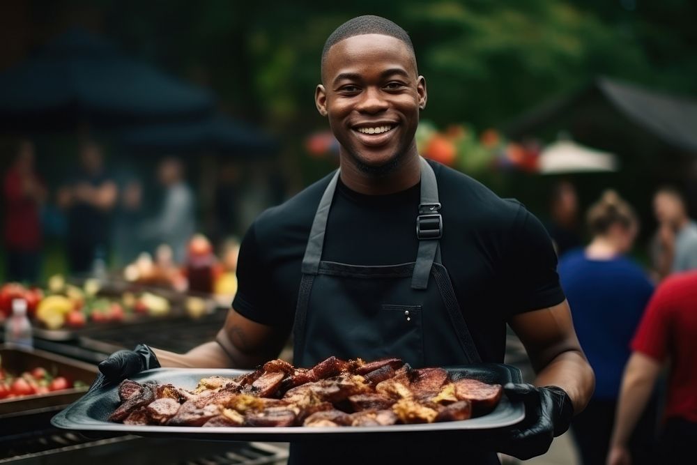 Black people man vegetable barbecue grilling.