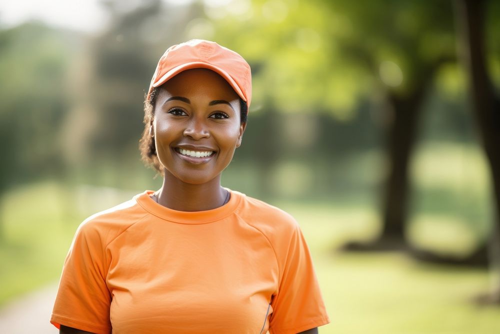 African american female volunteer outdoors smile exercising.