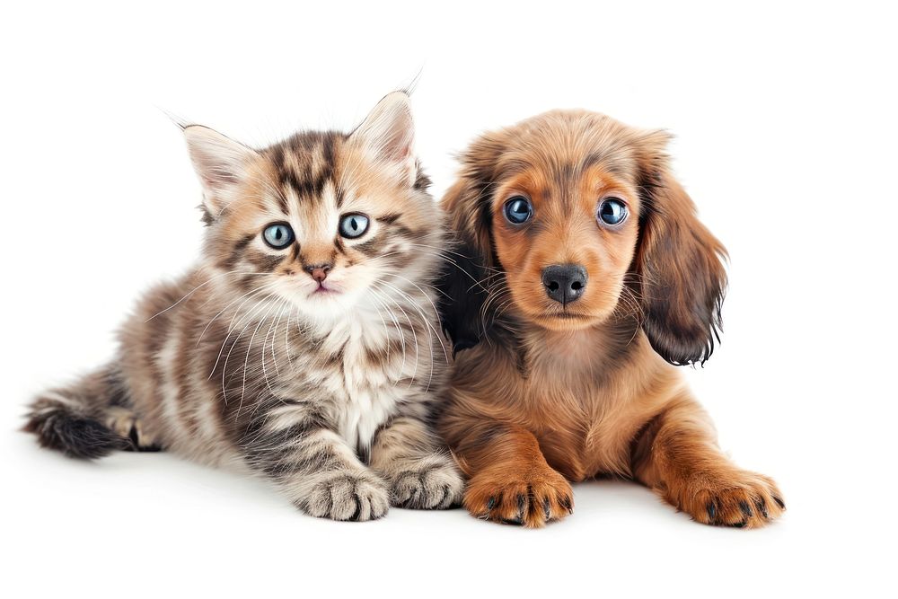 Ragdoll kitten and Dachshund aka teckel puppy dachshund mammal animal.