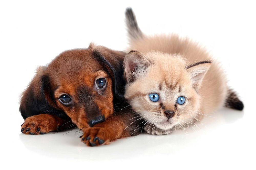 Ragdoll kitten and Dachshund aka teckel puppy dachshund animal mammal.
