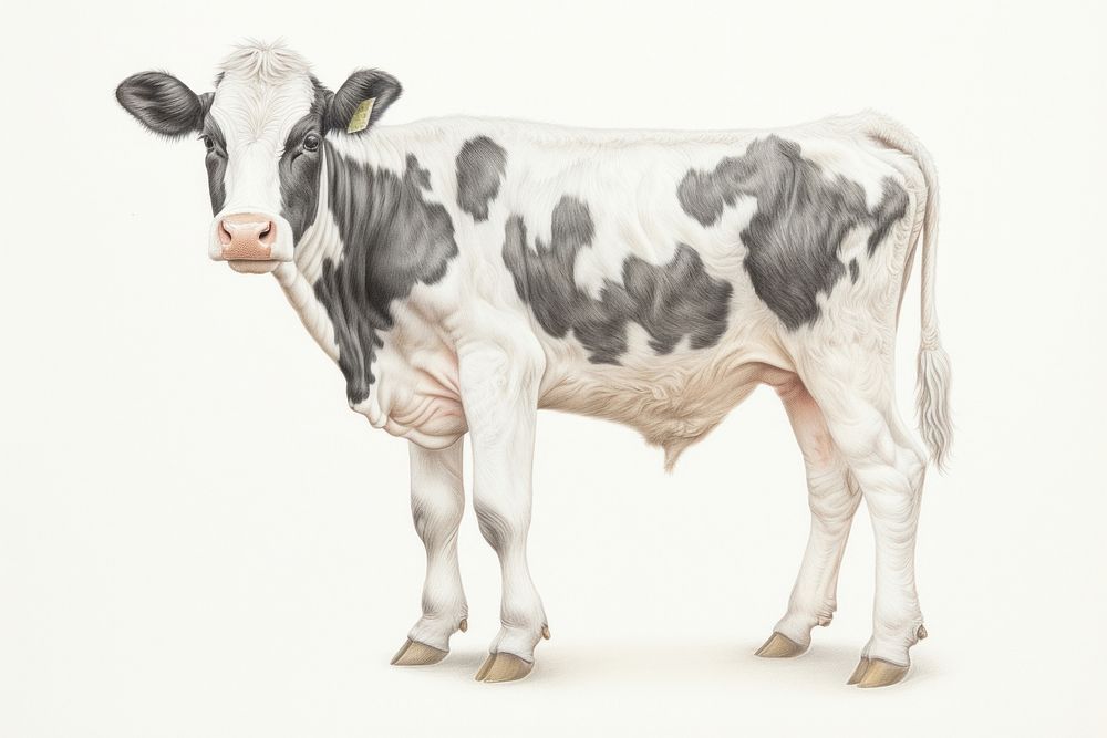 Dairy cow vintage drawing livestock mammal animal.