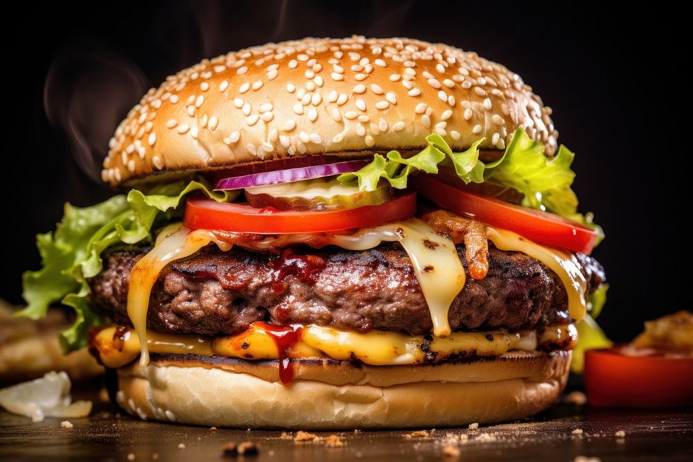 Extreme close up of Burger food burger hamburger.