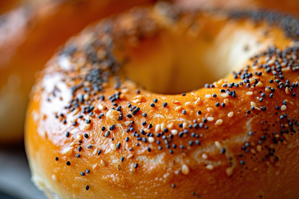 Extreme close up of Bagel bagel food bread.