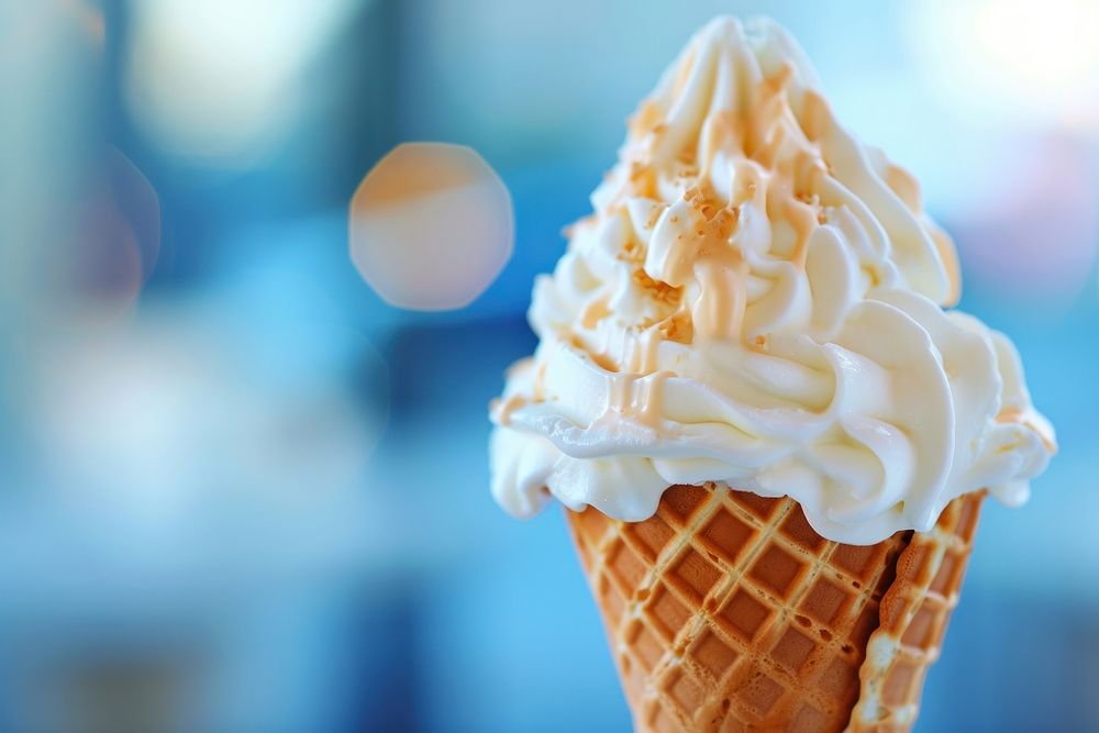 Extreme close up of Ice cream cone food dessert ice.