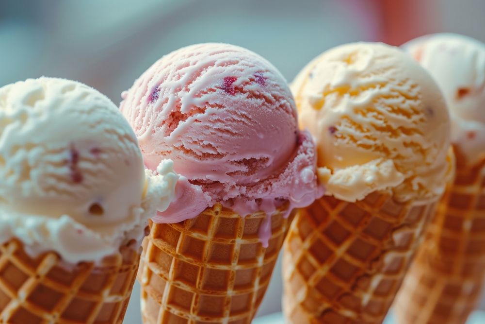 Extreme close up of Ice cream cones food dessert ice.