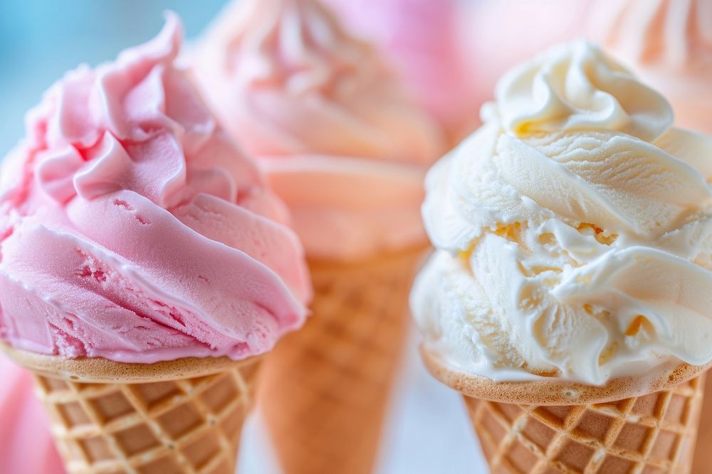 Extreme close up of Ice cream cones food dessert ice cream.