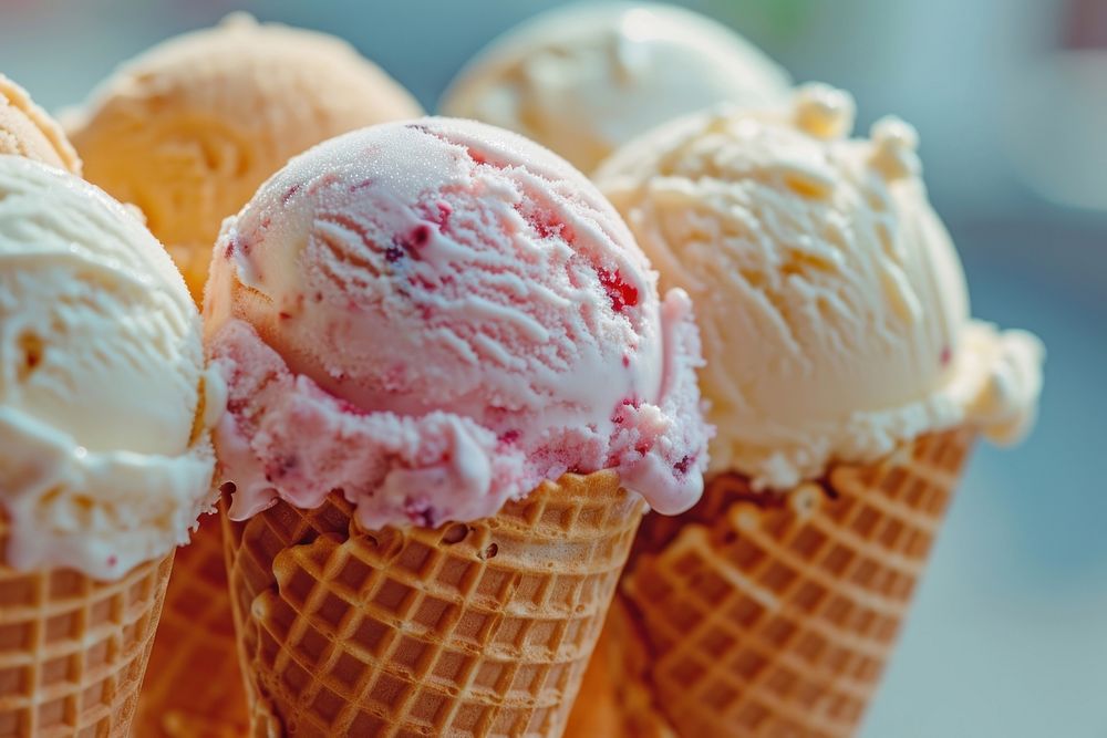 Extreme close up of Ice cream cones food dessert ice.
