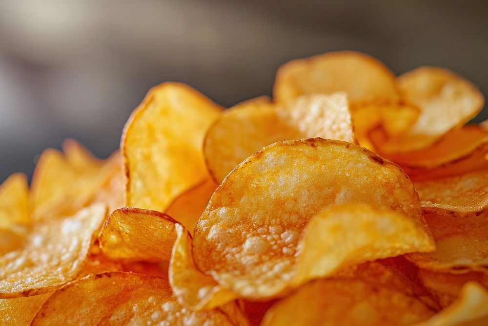 Extreme close up of Potato chips food potato potato chip.