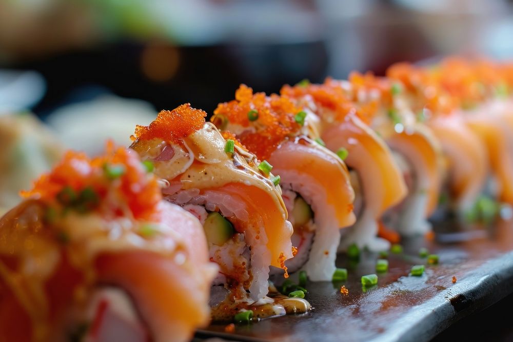 Extreme close up of Sushi sushi food meal.