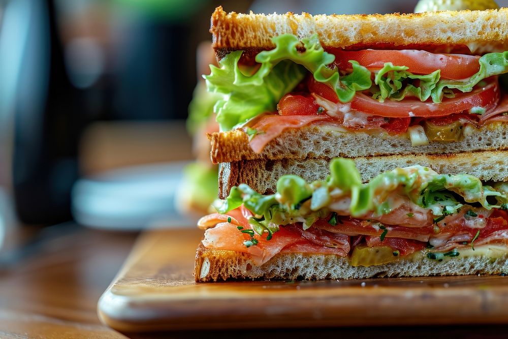 Extreme close up of Sandwich sandwich food table.