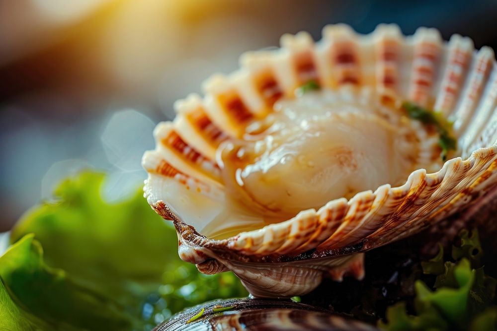 Extreme close up of Sea shell food seafood clam.