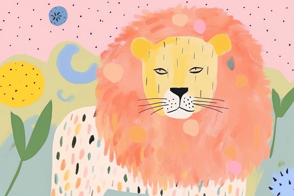 Memphis lion background art painting mammal.