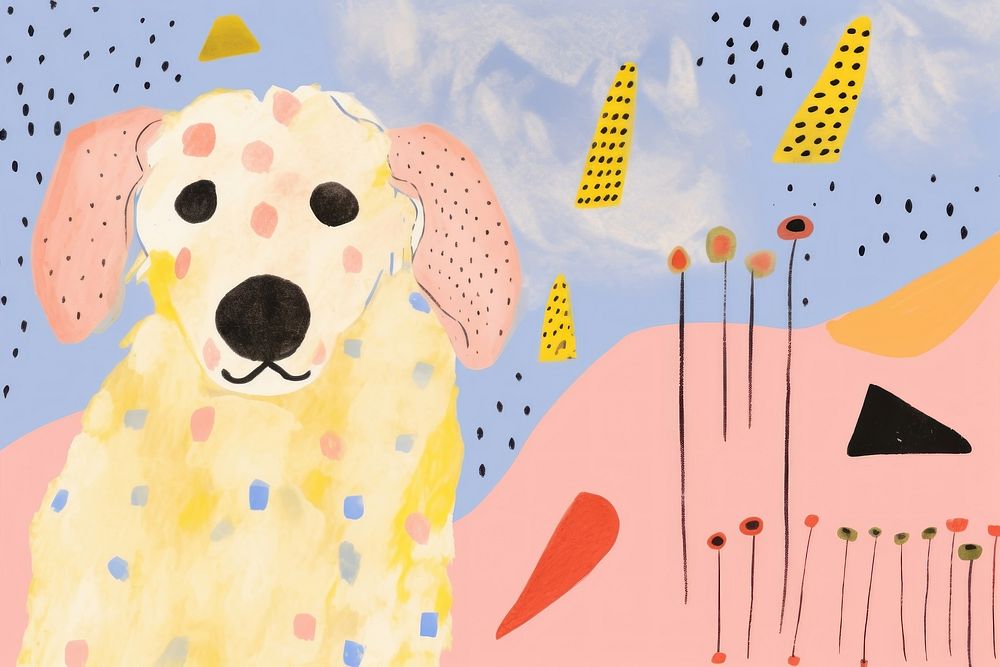 Dog memphis background art painting animal.