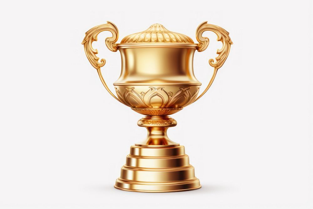 Gold trophy cup gold white background achievement. AI generated Image by rawpixel.