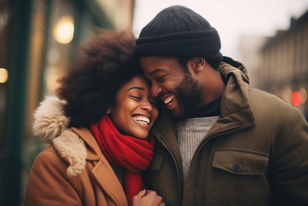 Happy black couple happiness portrait outdoors. AI generated Image by rawpixel.