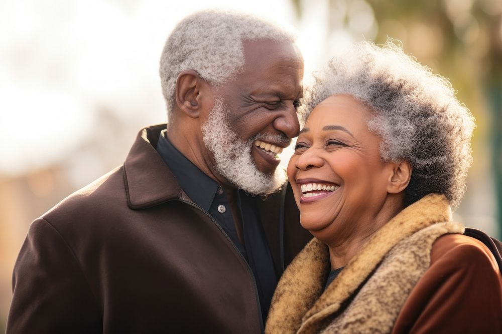 Happy black senior couple happiness outdoors laughing. AI generated Image by rawpixel.