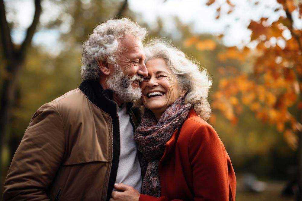 Happy senior couple laughing happiness outdoors. AI generated Image by rawpixel.