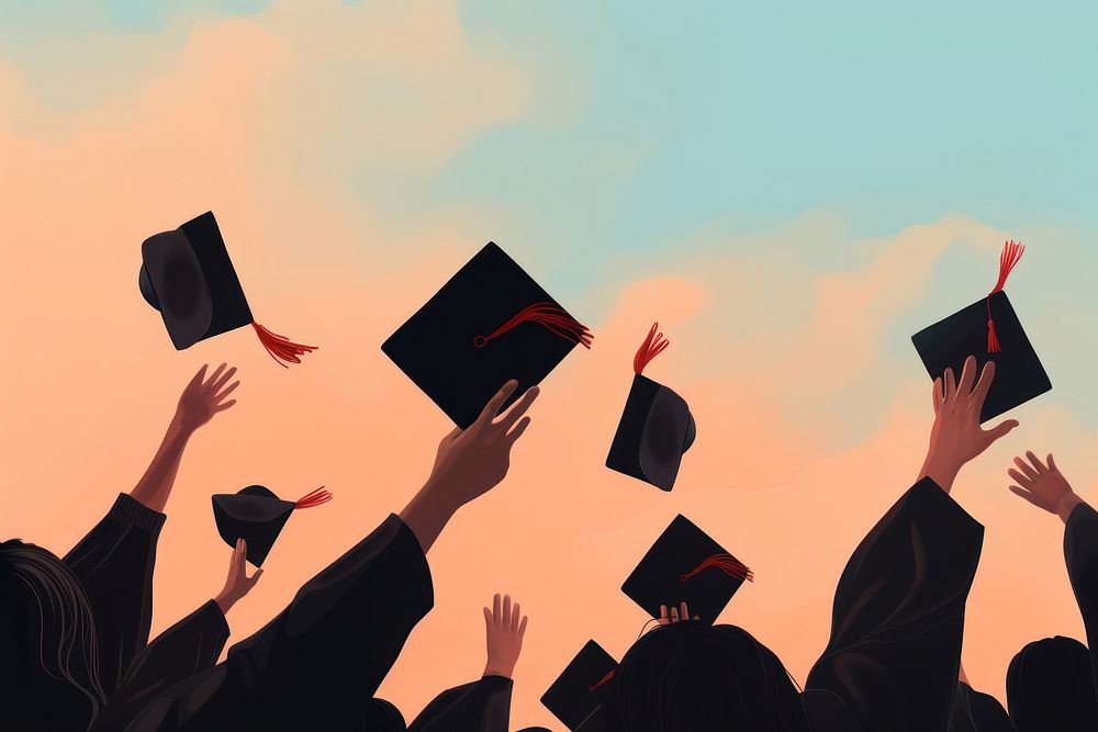 Graduation caps silhouette adult sky. AI generated Image by rawpixel.
