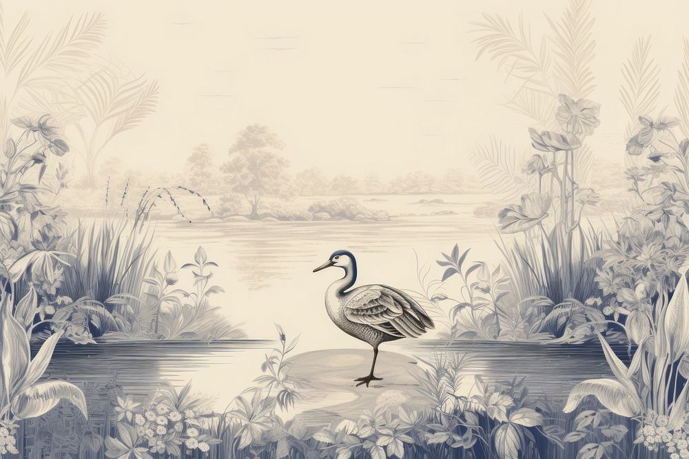 Duck in the pond outdoors drawing animal.