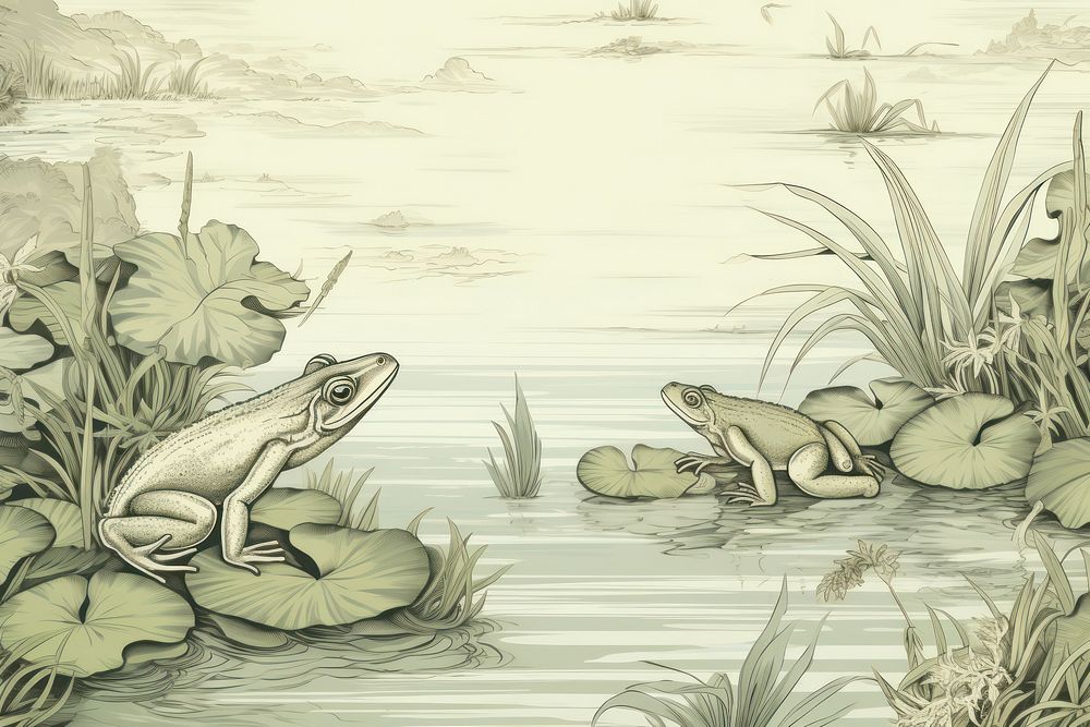 Frog in the pond wildlife reptile drawing.