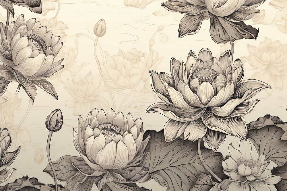 Lotus flowers wallpaper pattern drawing.