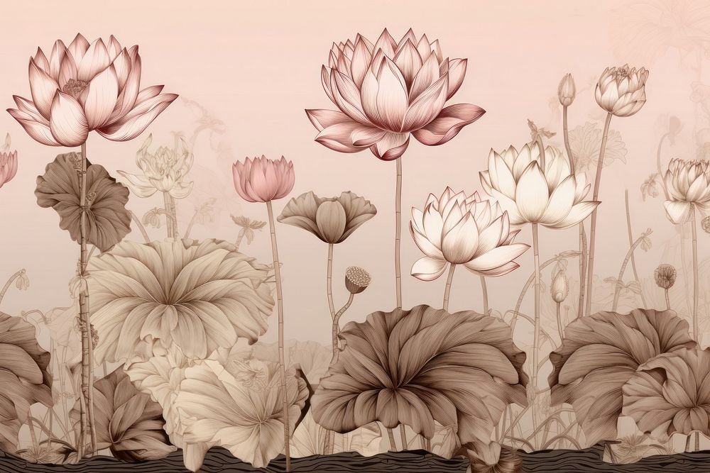 Lotus flowers pattern sketch plant.