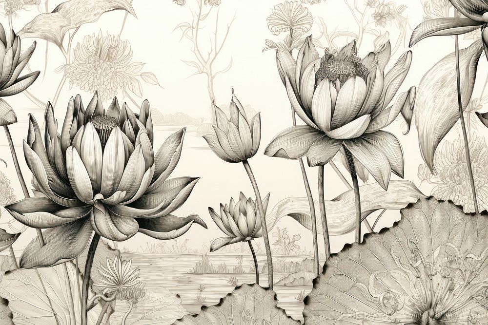 Lotus flowers pattern drawing sketch.