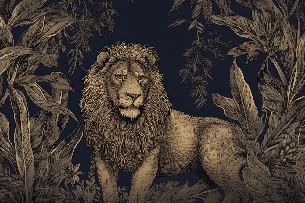 Lion in the jungle mammal animal art.