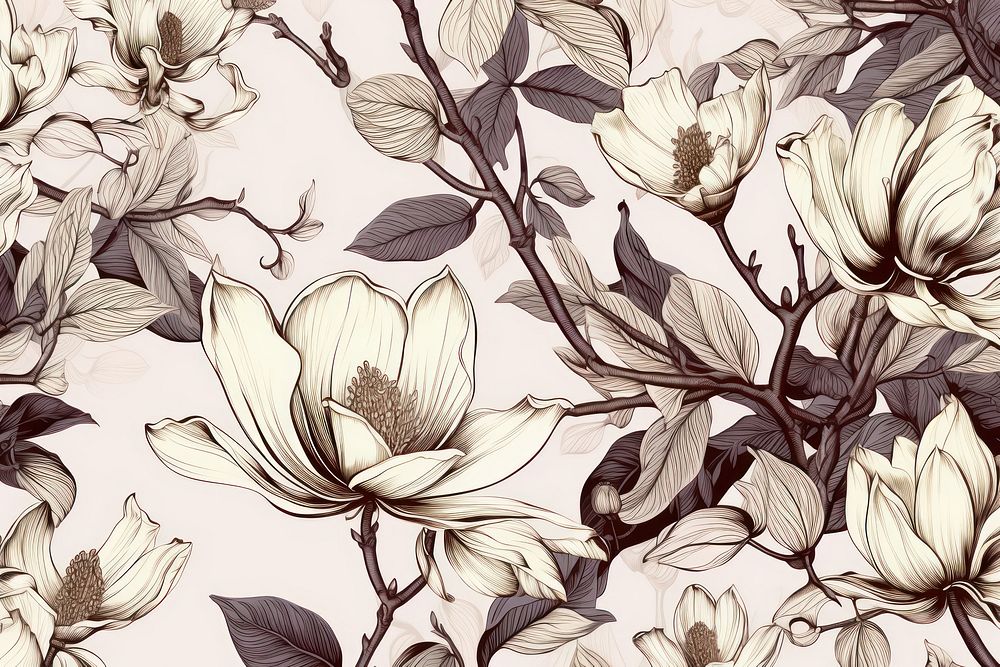 Magnolia flowers pattern sketch plant.